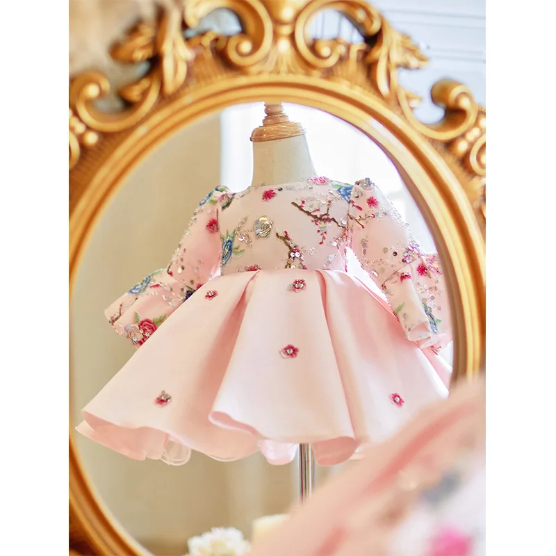 Elegant sequin girl dress Big bow birthday dance party gorgeous dress graduation banquet evening dress girls Wedding dresses