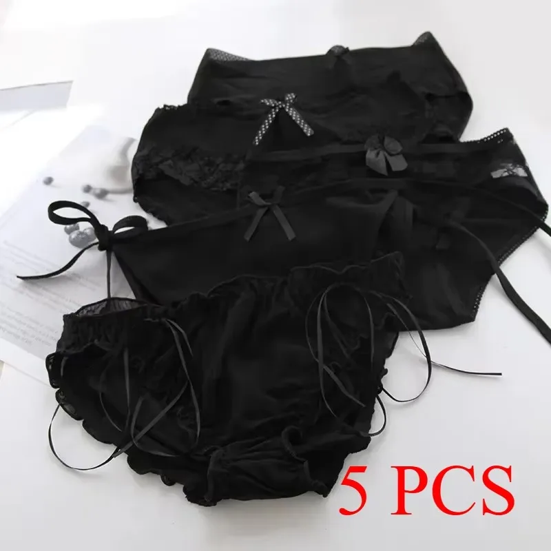 

5 PCS Black Bow Lace Underpant Panties Women Cotton Underwear Seamless Briefs Girls Panties Lingeries Women's Underwear Panties