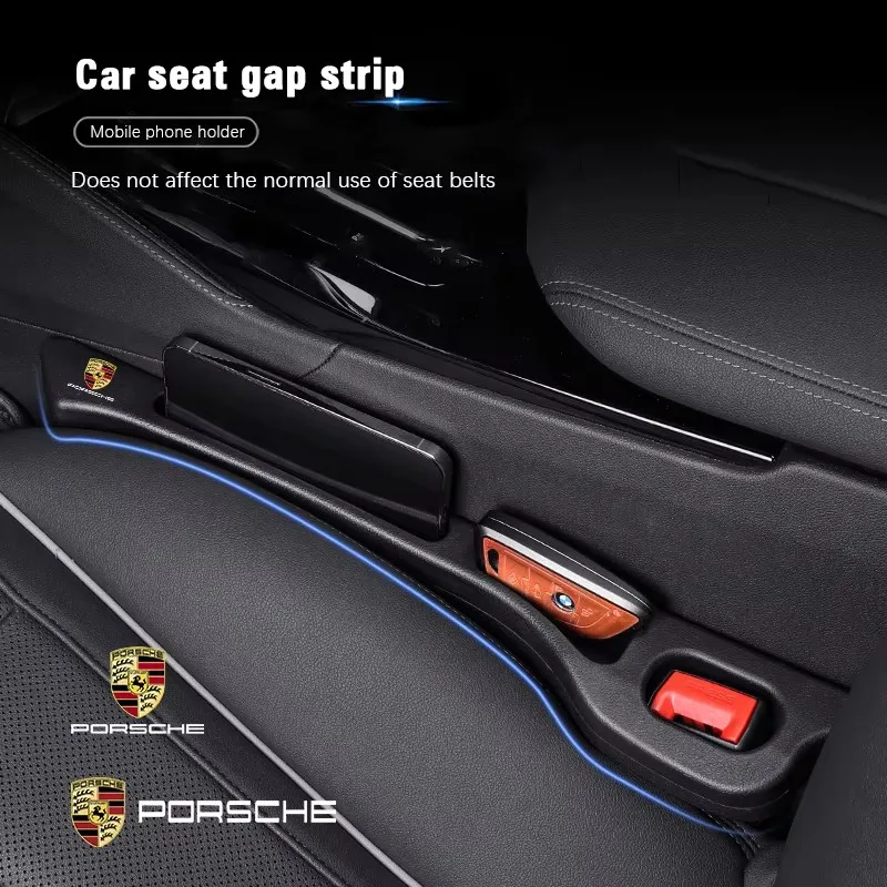 2pcs Car Seat Gap Filler Strip Auto Phone Holder Accessories For Porsche Cayenne Panamera Macan 911 718 Taycan Boxster Cayman