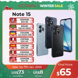 HOTWAV Note 15 Ультратонкий смартфон 6,6 дюйма HD + ОС Android 14 8 (4 + 4) ГБ + 64 ГБ Восьмиядерный мобильный телефон 13 МП 5160 мАч Мобильный телефон