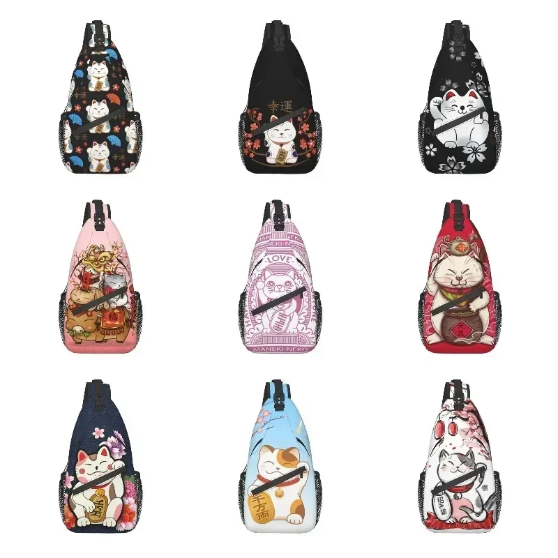 Cool Maneki Neko Cats Pattern Sling Bags for Traveling Men's Japan Lucky Cat Crossbody Chest Backpack Shoulder Daypack