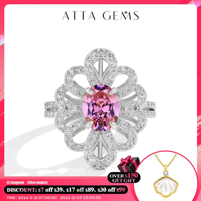 ATTAGEMS Luxury D VVS1 Moissanite Rings for Women Created Pink Zircon S925 Sterling Silver Flower shape Engagement Wedding Gift