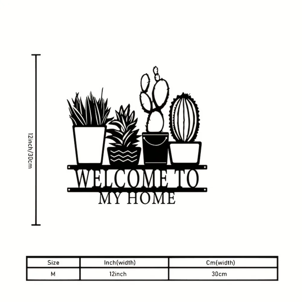 Metal Wall Art Succulent Welcome Sign Plant Shelf Farmhouse Iron Rustic Hanging Sturdy Plaque for Entryway Porch Garden
