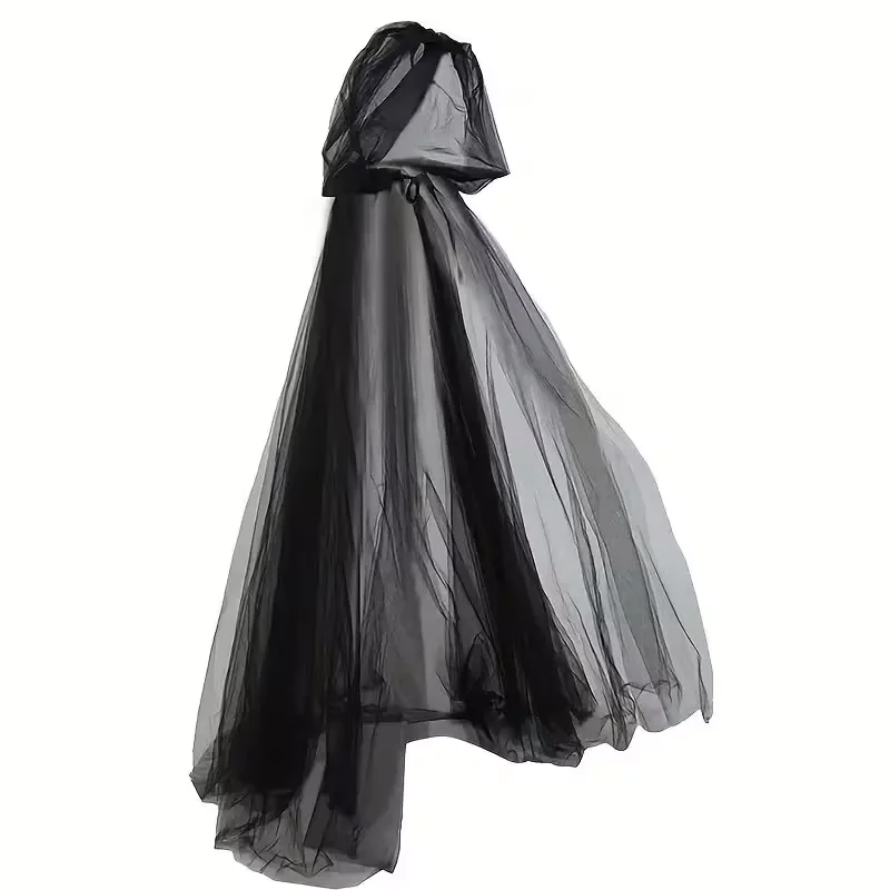 Black Bridal Shawl Witch Vampire Cosplay Cloak Halloween Double Cloak Game Party Costume Props Holiday Dress Up