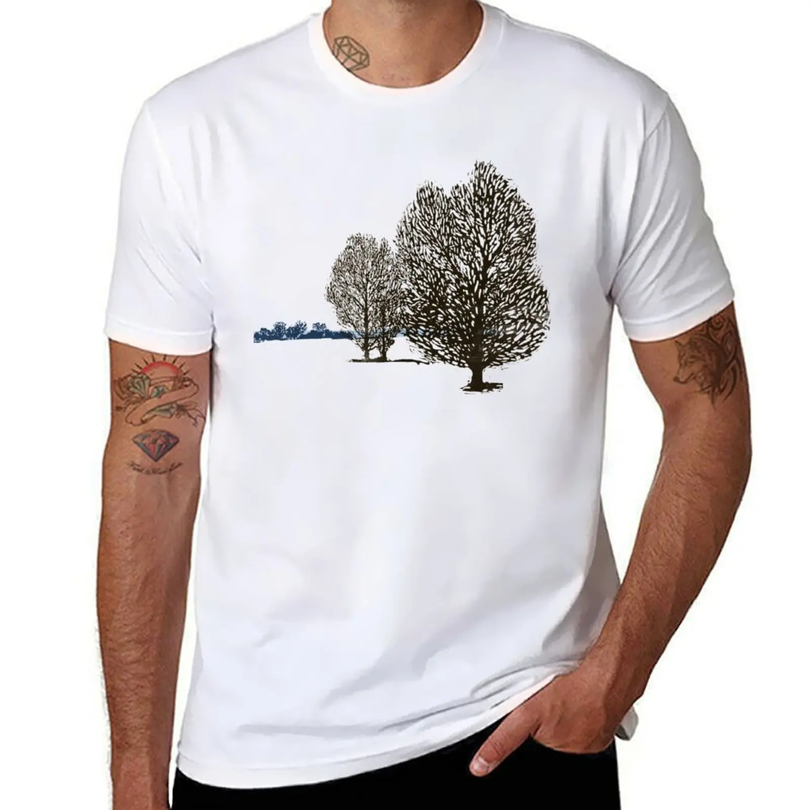 

Lacy linocut trees T-Shirt anime t shirts oversize t shirts for man cotton funny T-Shirt