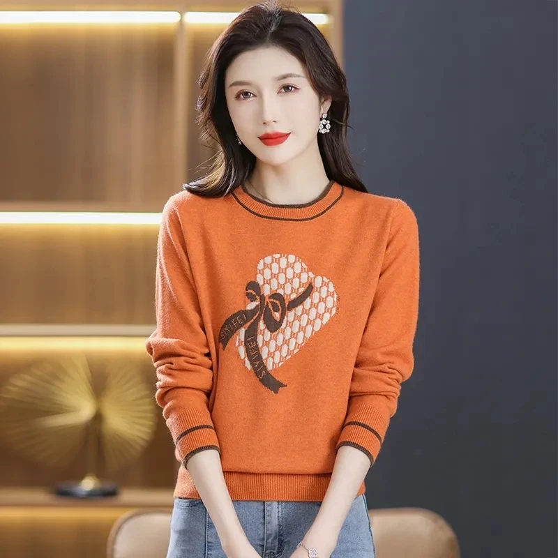 Women Clothes Simple Fashion Elegant Commuting Top Autumn Winter All-match O-neck Casual Loose Knitwear Knitted Vintage Sweater