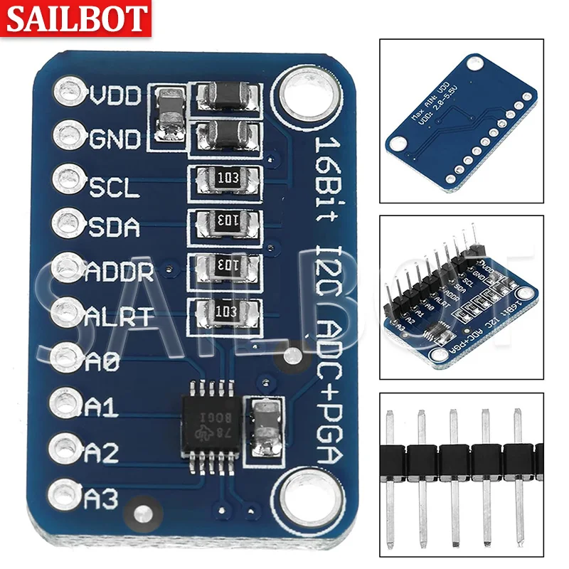 ADS1115 ADC Analog-to-Digital Converter Module with Programmable Gain Amplifier 16 Bit I2C 2.0V To 5.5V image 3