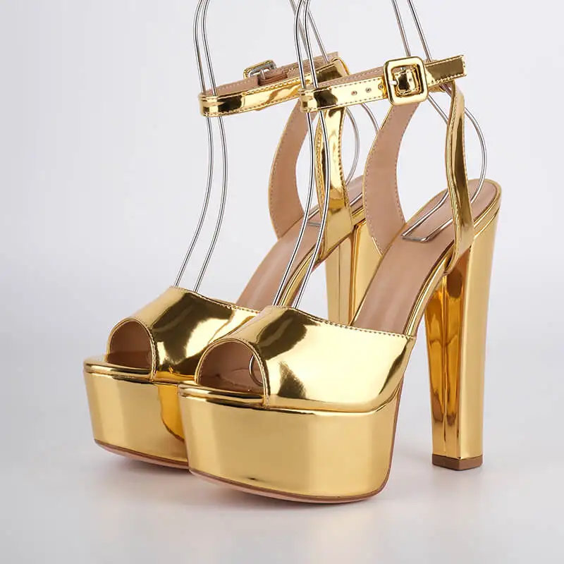 Onlymaker Women Peep Toe Platform Patent Leather Ankle Strap Sandals Slingback Party Dress Big Size Chuny Heel Sandals