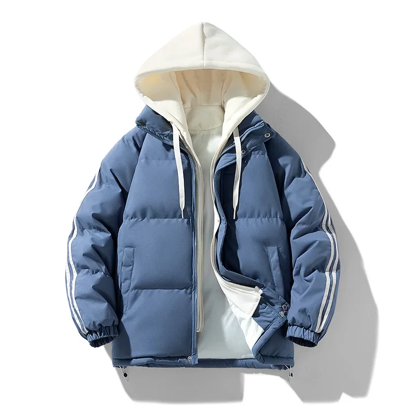 MAIDANGDI Cotton Jacket for Men Winter Teenagers Thick Cotton Jacket Hooded Vacation Two Trendy Casual Cotton Jackets