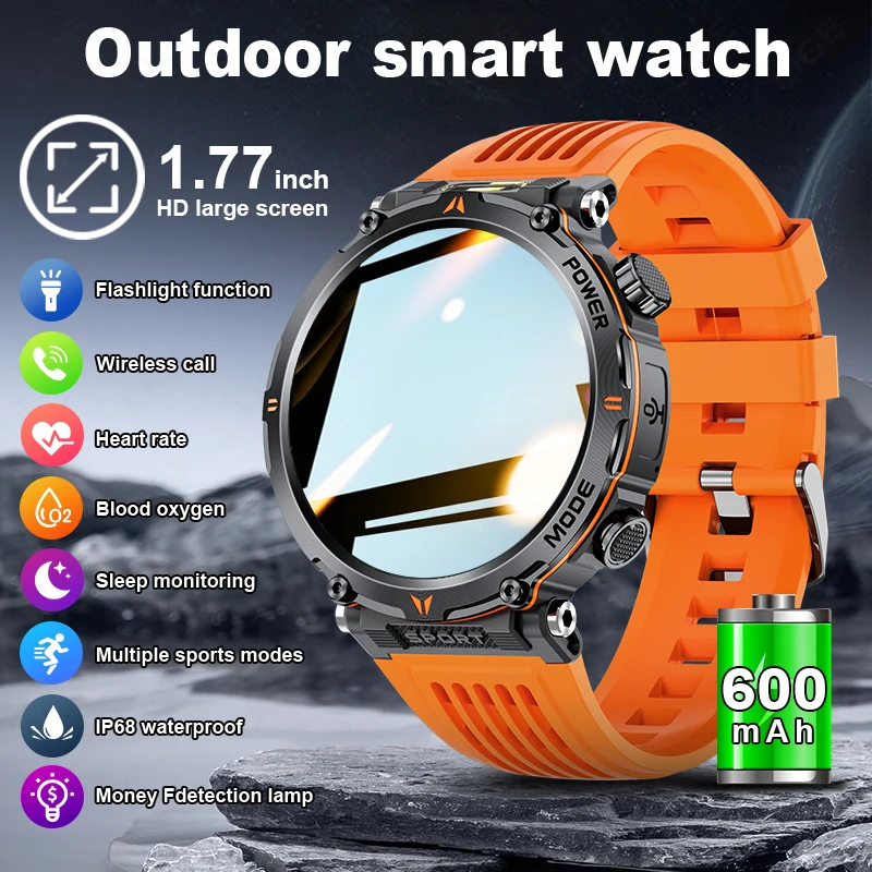 LIGE 600mah Battery Mature Men Smart Watch Flashlight Compass Sport Running Watch Bluetooth Call Waterproof Smartwatch Fitness