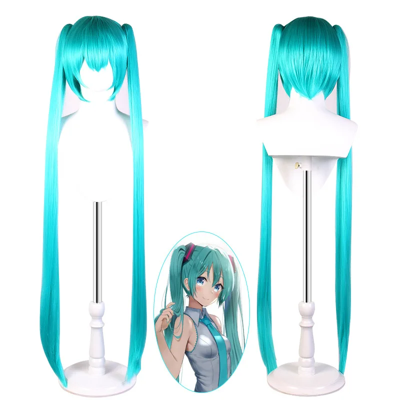 110cm Hatsune Miku Cosplay Wig Long Heat Resistant Synthetic Hair Clip Ponytails Wigs Lolita Halloween Wig Prop Accessory Gifts