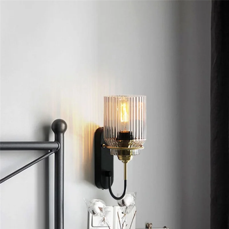

Nordic American Wall Sconce 85-165V Waterproof Clear Waves Glass Shade Decorative Wall Lamp For Bedroom Liv Room Dining