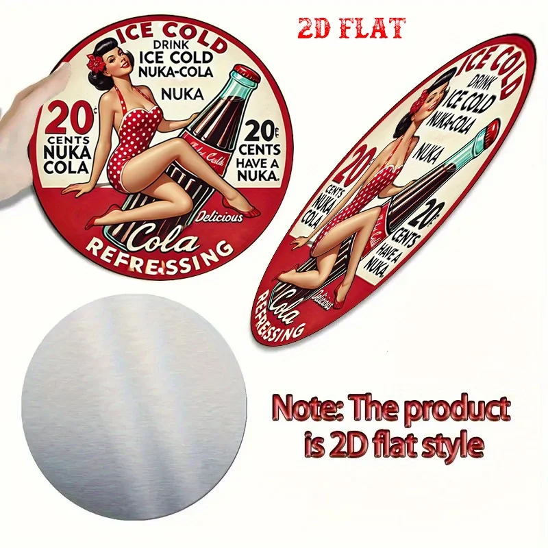 مسطح ثنائي الأبعاد، 1 علامة ألومنيوم مستديرة للسيدات عتيقة - لوحة فنية جدارية من القصدير المعدني للمشروبات الباردة على الطراز القديم للمنزل والمرآب والمقهى والبار #6