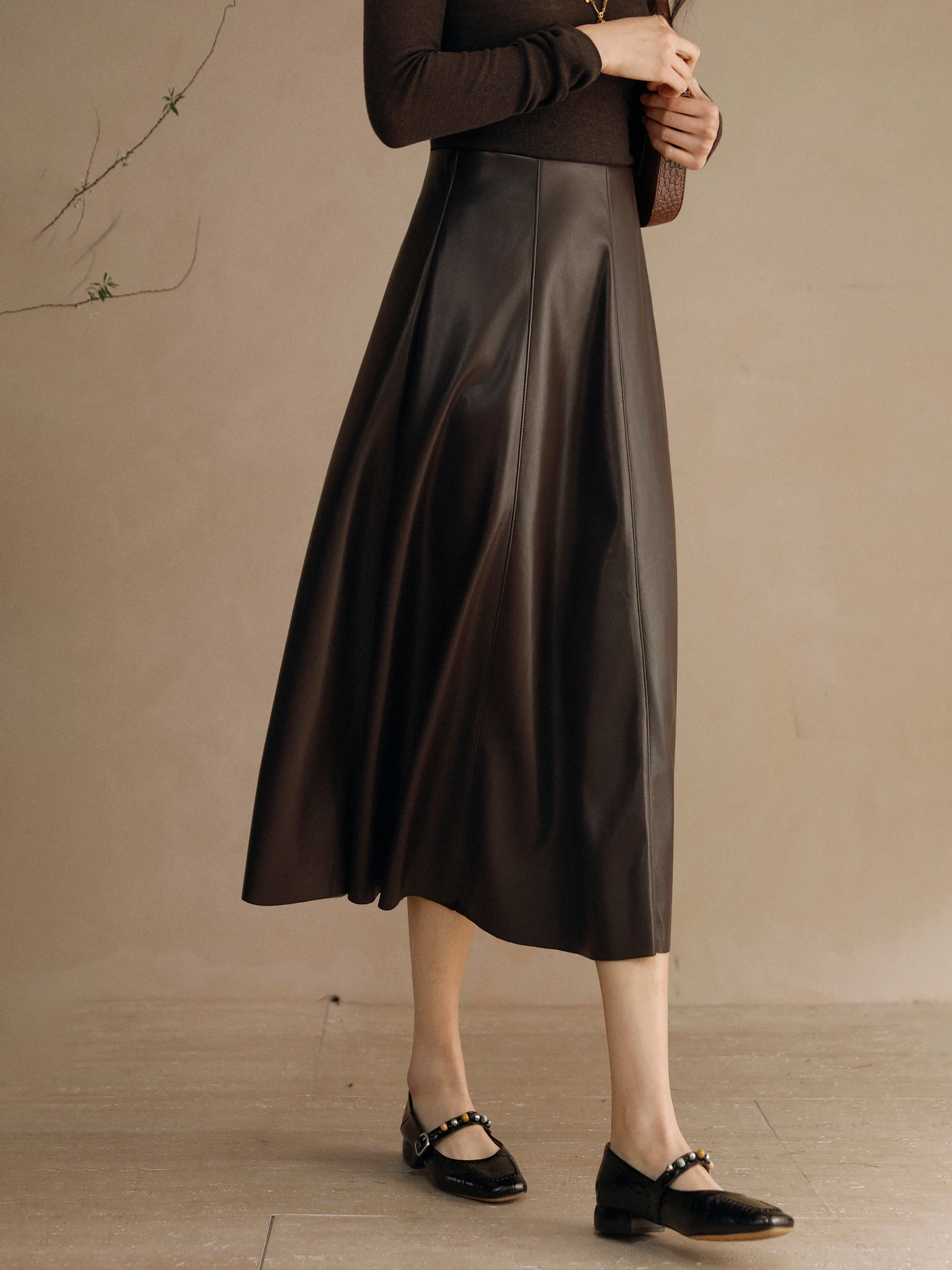 

Женская юбка-миди из протеиновой кожи с высокой талией, для офиса, весна 2026, новинка, хлопковая, высокоэластичная, фасон «зонтик»