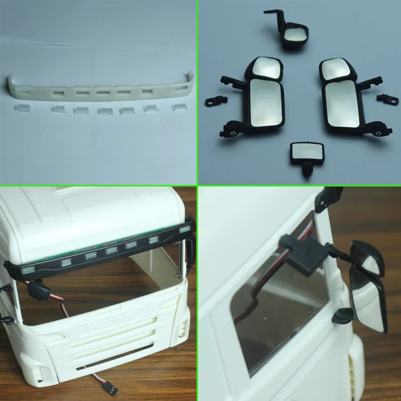 1:14th Scale Plastic Simulation Sunshade Light Rear View Mirror  Upgrade Accessories for Tamiya RC Truck SCANIA R730 R620 R470