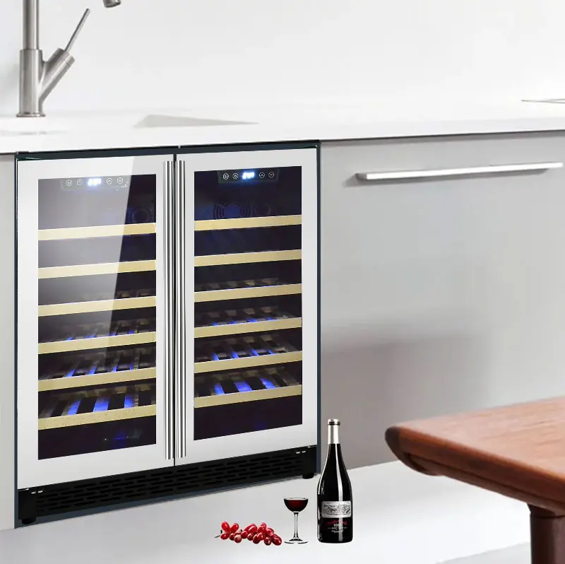 66 Bottle Wine Refrigerator, 176 Liter Built-in Wine Cellar, Beechwood Shelves under Counter Compressor Beverage Cooler