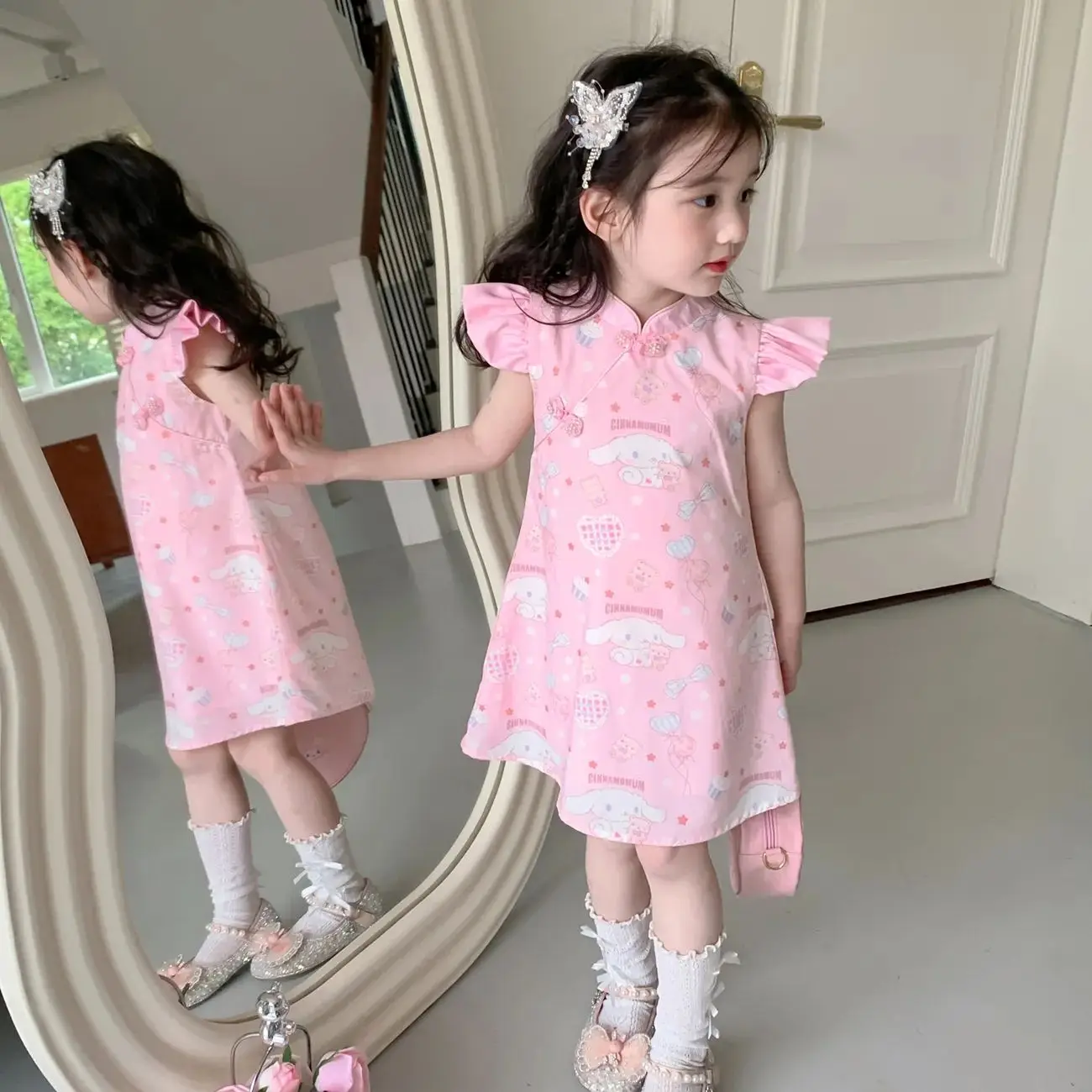 Anime Children's Dress Kawaii Cinnamoroll Girl Sweet Princess Skirt Cute Cheongsam Fashion Hanfu Summer Children's Clothes Gift