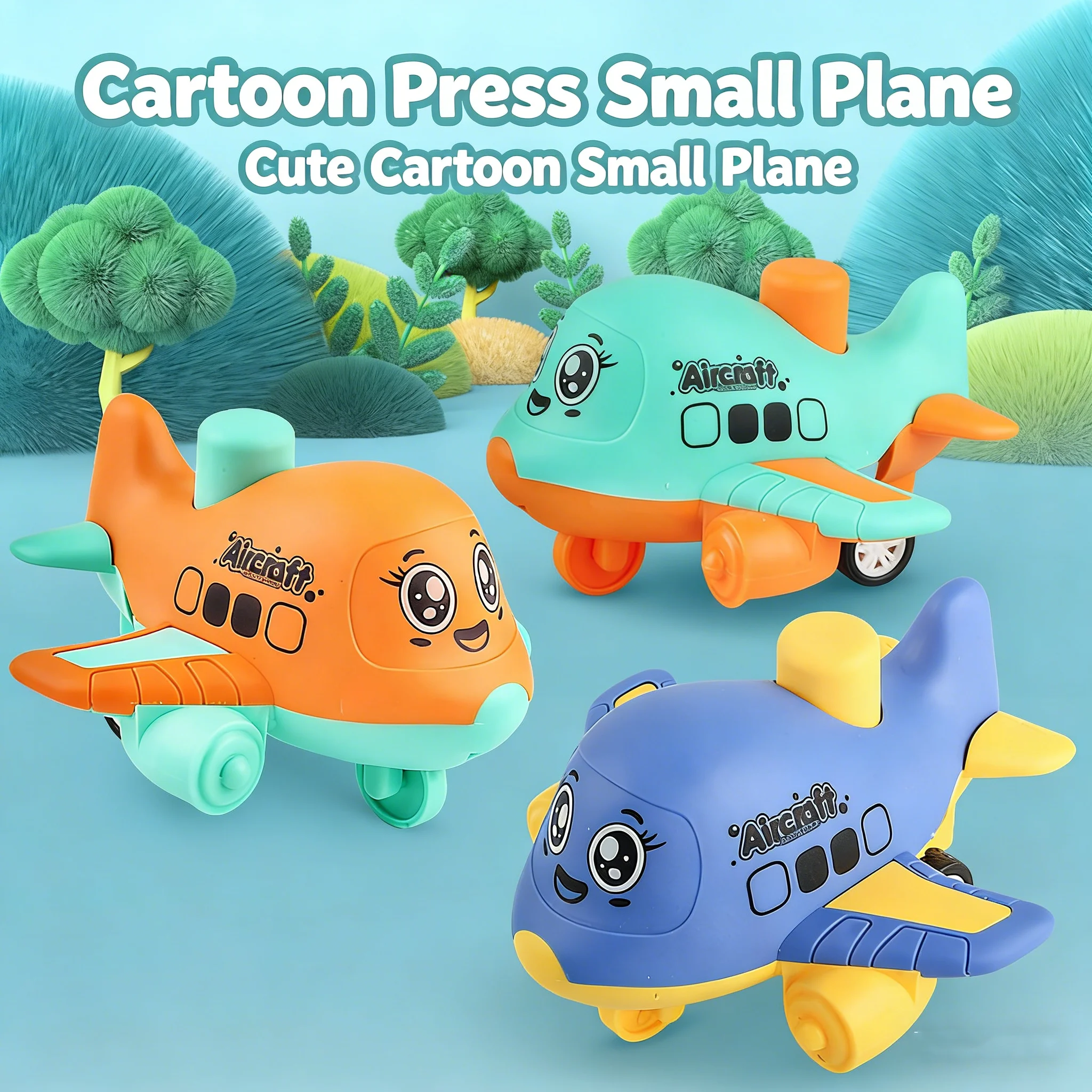 Cartoon Press & Go Inertia Airplane Toy, Push and Go Friction Powered Plane for Toddlers, Early Educational Vehicle Toy for Kids