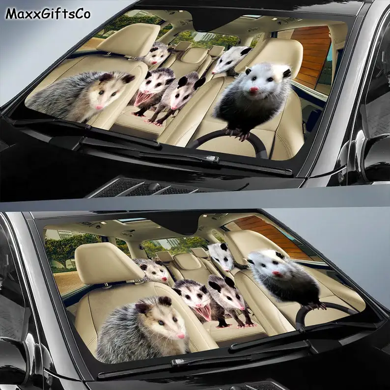 Opossum Car Sun Shade, Opossum Windshield, Opossum Family Sunshade, Car Accessories, Car Decoration, Gift For Dad, Mom