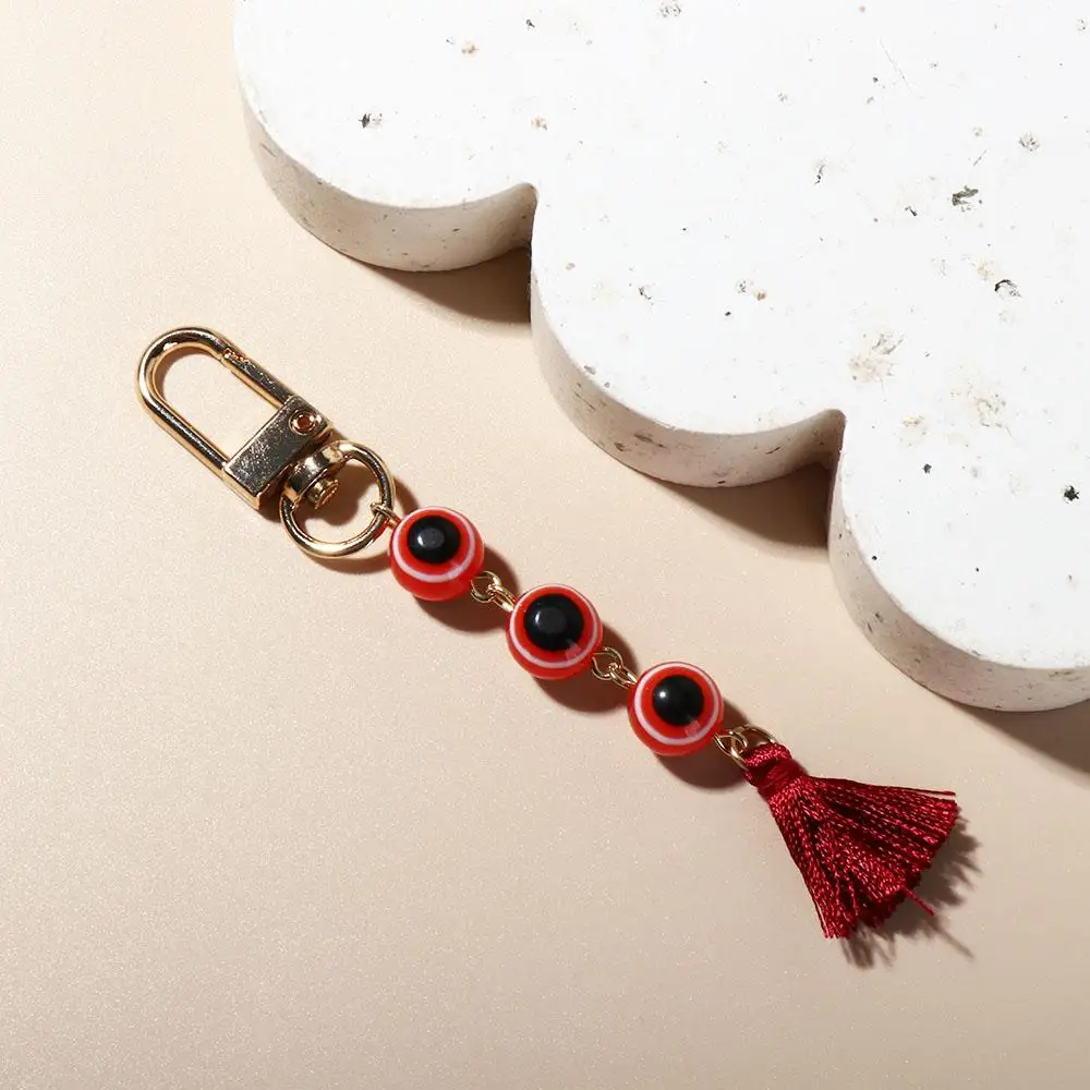 Turkish Blue Eye Lucky Turkish Evil Eye Keychain Backpack Charms Resin Colorful Tassel Pendant Beads Tassel Demon Eye Keyring