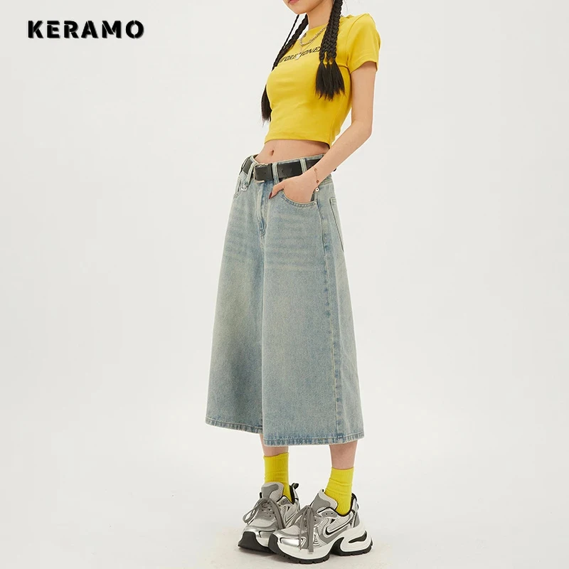 Fashion Harajuku Vintage High Waist 2000S Blue Denim Shorts Women's Casual Loose Fit Y2K Punk Streetwear Style Baggy Shorts