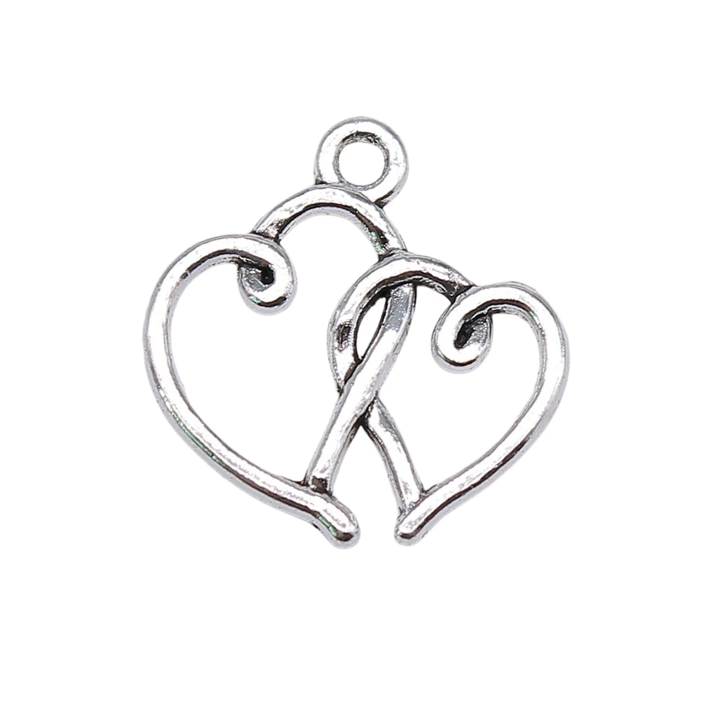 WYSIWYG 20pcs 19x19mm Antique Silver Color Antique Bronze Double Heart Pendant Small Heart Pendant Double Heart Pendant Charm