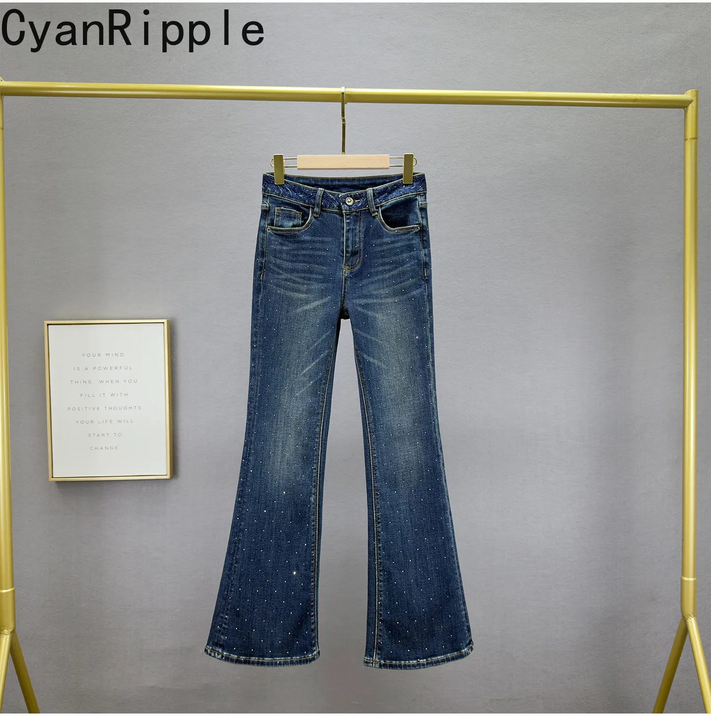 Hot Diamonds Women Long Denim Trousers 2026 New Autumn Stretch High Waist Slimming Flare Jeans Floor-length Female Vintage Pants