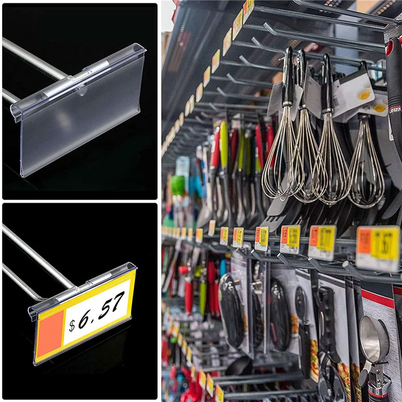 OFSS-140PC 8X4.2Cm Clear Plastic Label Holders For Wire Shelf Retail Price Label Basket Labels For Storage Bins