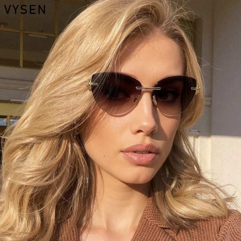 

Sexy Cat Eye Sunglasses Women 2025 Luxury Brand Vintage Fashion Rimless Gradient Frameless Sun Glasses For Ladies Eyewear UV400