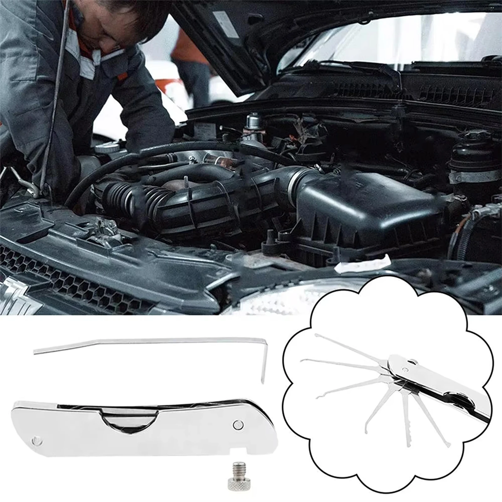 Set di plettri per strumenti di decompressione 7 in 1 Set di plettri per serrature pieghevoli multifunzionali in acciaio inossidabile Kit di attrezzi per fabbro tascabile