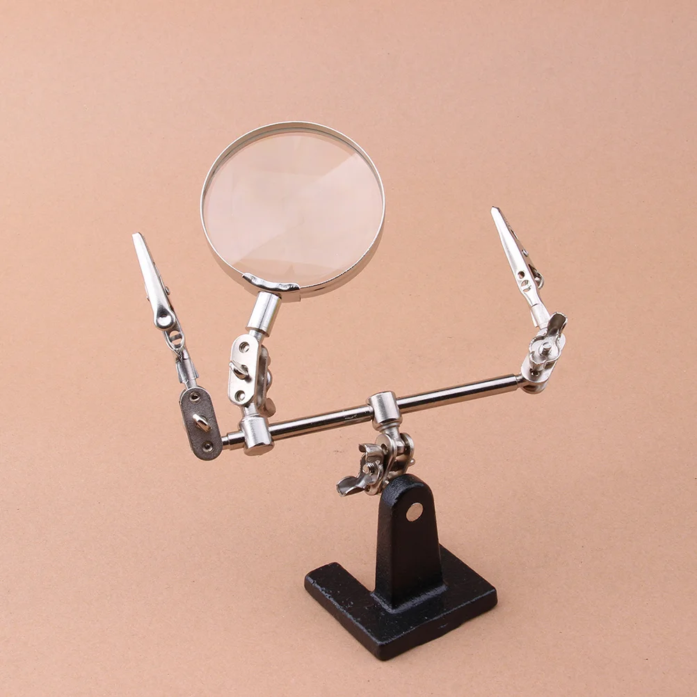 

1Set Auxiliary Clip-on Magnifier Magnifying Glass Durable 5x Three-Handed Magnifier Tools 65mm Welding Bracket Kit for Mobile