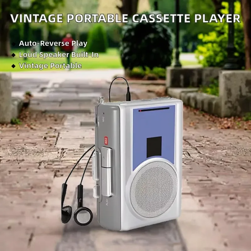 Cassette Player Recorder AM/FM Portable Retro Auto Rewind Battery Powered Headphone Jack Built-in Microphone Speaker