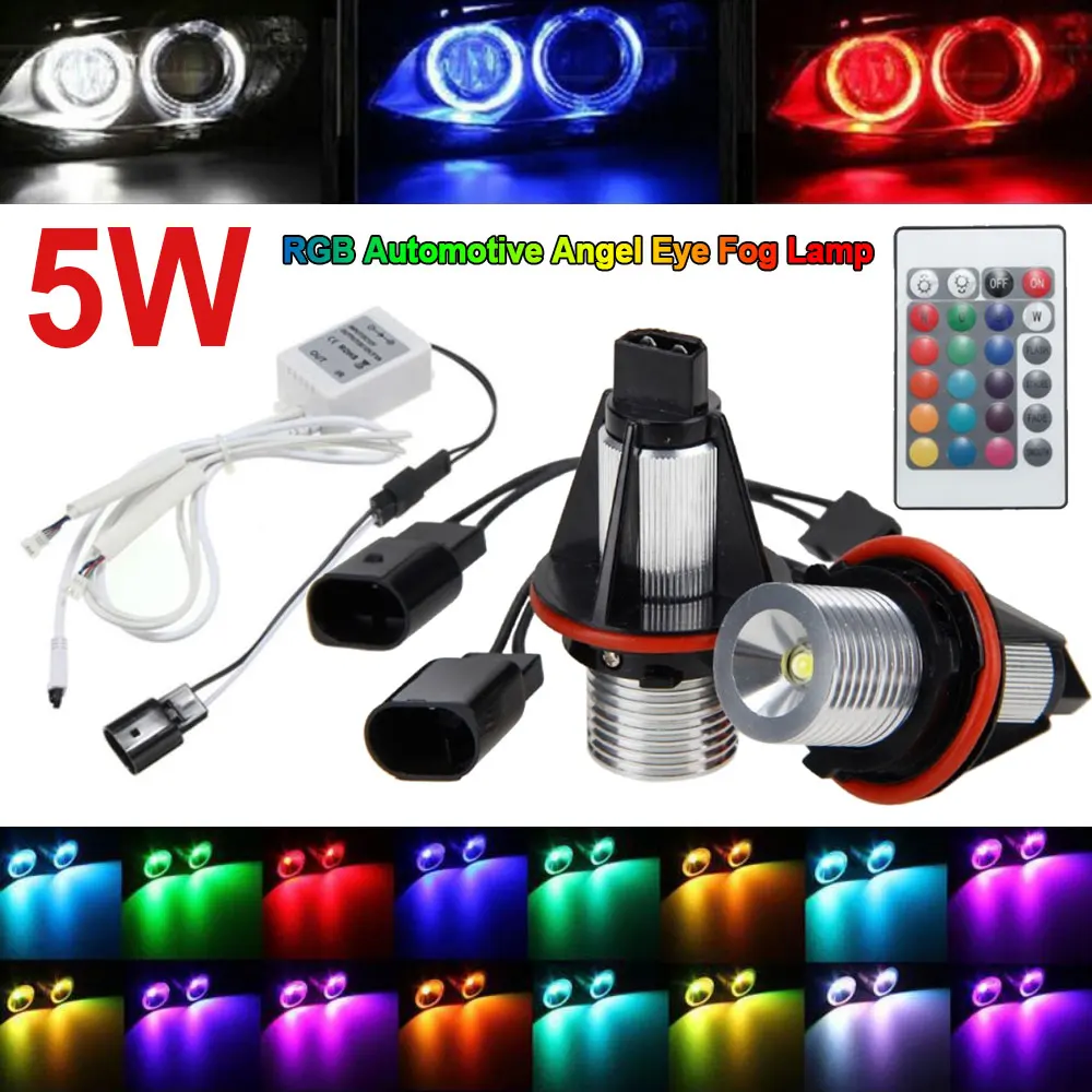 2Pcs RGB LED Angel Eyes Headlamp Halo Ring Marker Side Light Error Free Bulb For BMW E39 E53 E60 E61 E63 E64 E65 E66 OBD2 CAR