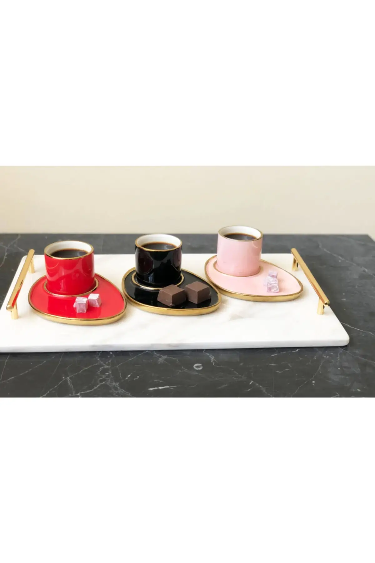 

Natural marble tray 25x40cm Gold Slim handle luxury 2022 tray Tea tray Tea tray