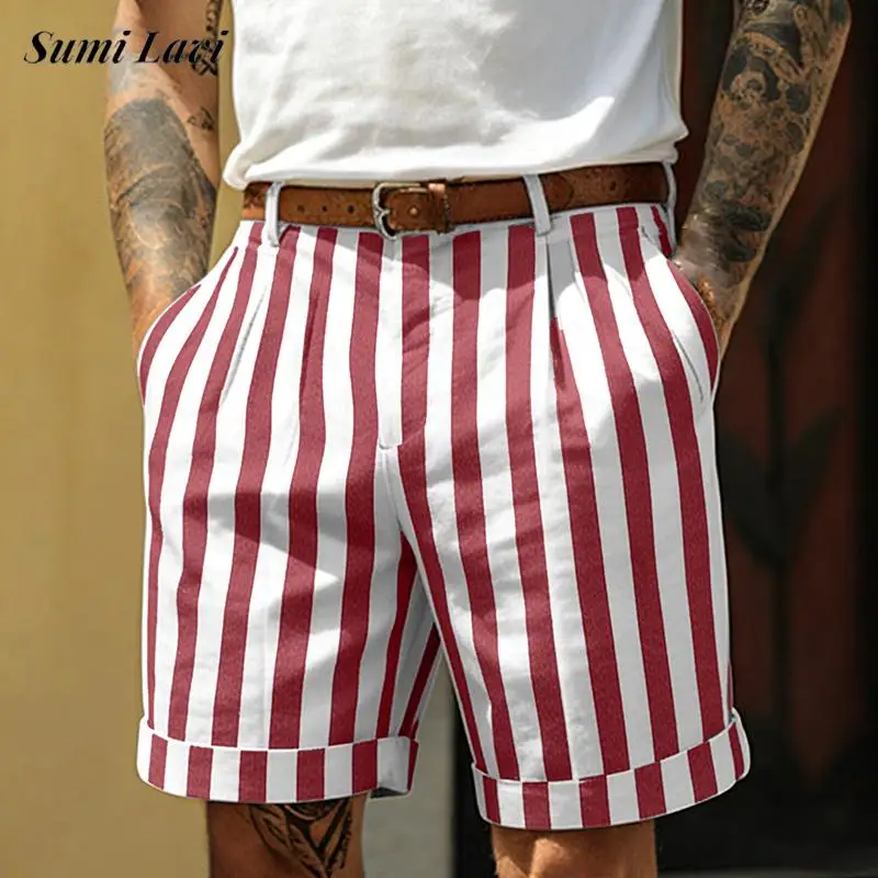 

Seaside Beach Vintage Striped Shorts Mens Casual Loose Straight Shorts 2026 Spring Summer Daily Leisure Breathable Men Bottoms