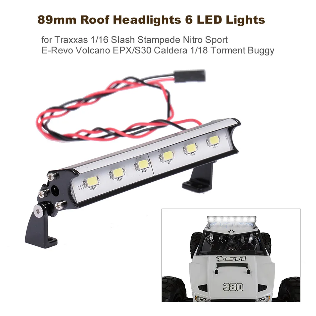 

89mm Headlights 6 LED Lights for 1/16 Slash Stampede Nitro ERevo Redcat Volcano EPX/S30 Caldera 10E/3.0 ECX 1/18 Torment Traxxas