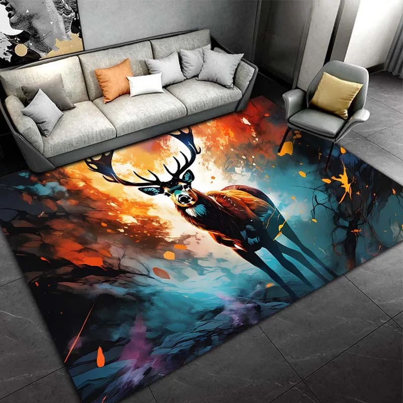 LARGE SIZE Wild Animals Cute Reindeer Carpet for Living Room Bedroom Bedside Rug Floor Mat Non-Slip Christmas Rug Decoration