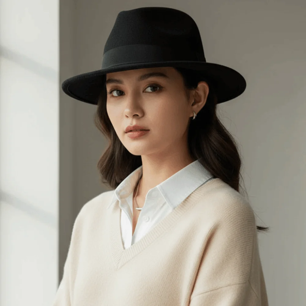 Jazz Hat Classic Fedora Hat Solid Color Vintage Trilby Cap Durable Warm Wool Felt Hat Holiday Gift