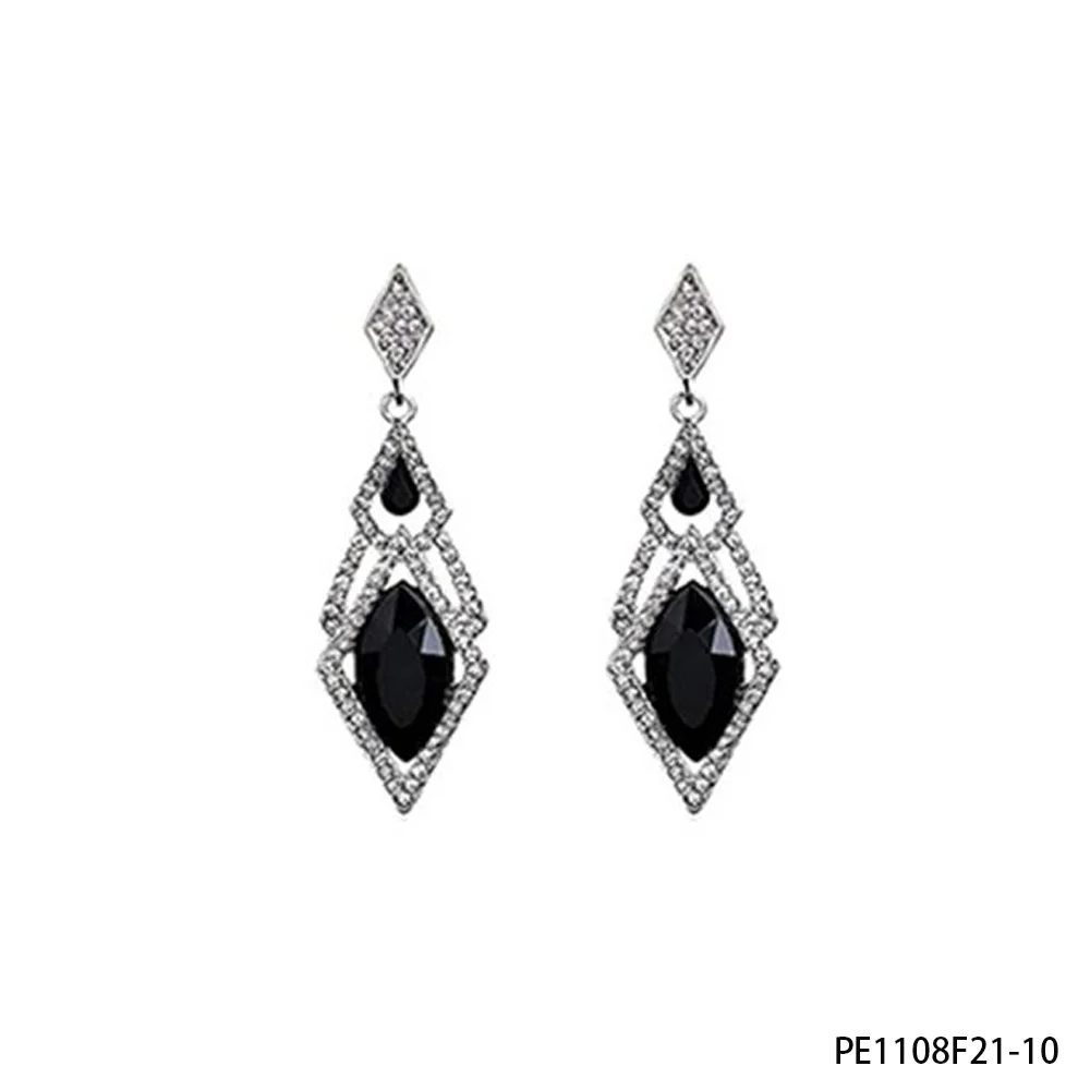 PESENAR 1920s Style Art Deco Silver-Tone Black Crystal Drop Ear Decoration Great for Role-play and Cosplay