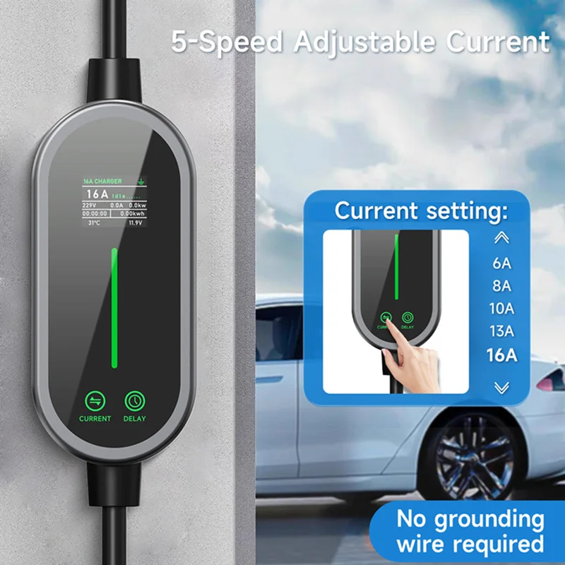 

Puppyfc 3.5KW Portable EV Charger Type1/GBT Plug 16A Smart WiFi Bluetooth Control Type2 Fast Charging Cable for Electric Car
