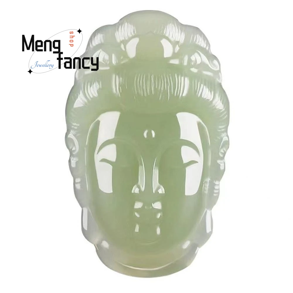 Natural Hetian Jade Guanyin Cabeça Pingente, Amuletos Budistas, Elegante Simples De Alta Qualidade Artesanato, Jóias Da Moda De Luxo, Requintado