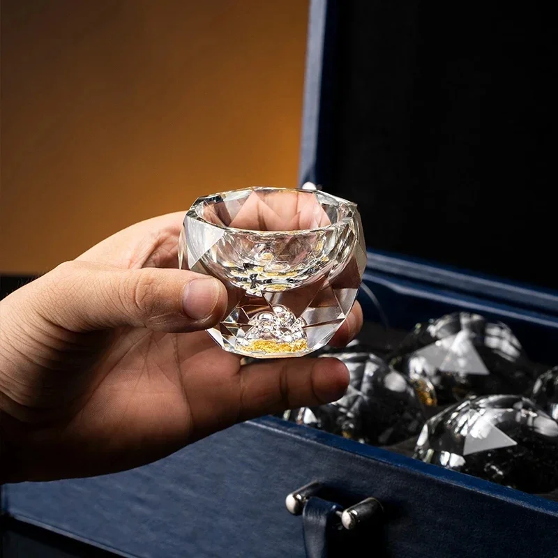50ml Luxus-Kristall-Schnapsglas, Doppelboden-Glasbecher mit Goldfolie für Wodka, Sake, Likör, Bar-Tee & Wein – Detail 5