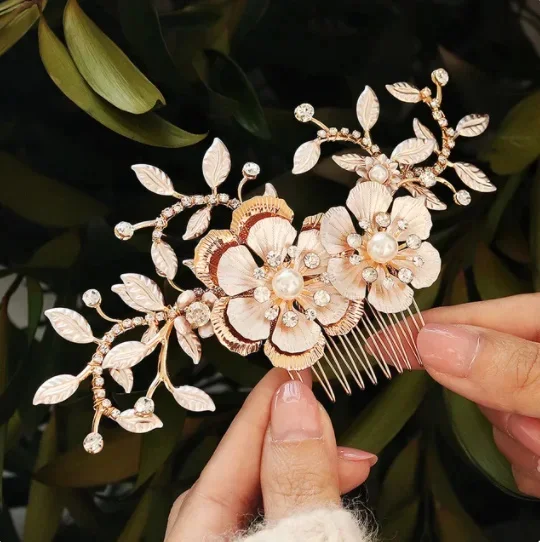 80mm Trendy Tiara Wedding Hair Comb Flower Bridal Hairpins Pearl Rhinestone Head Jewelry Lady Wedding Hair Accessories Marrige