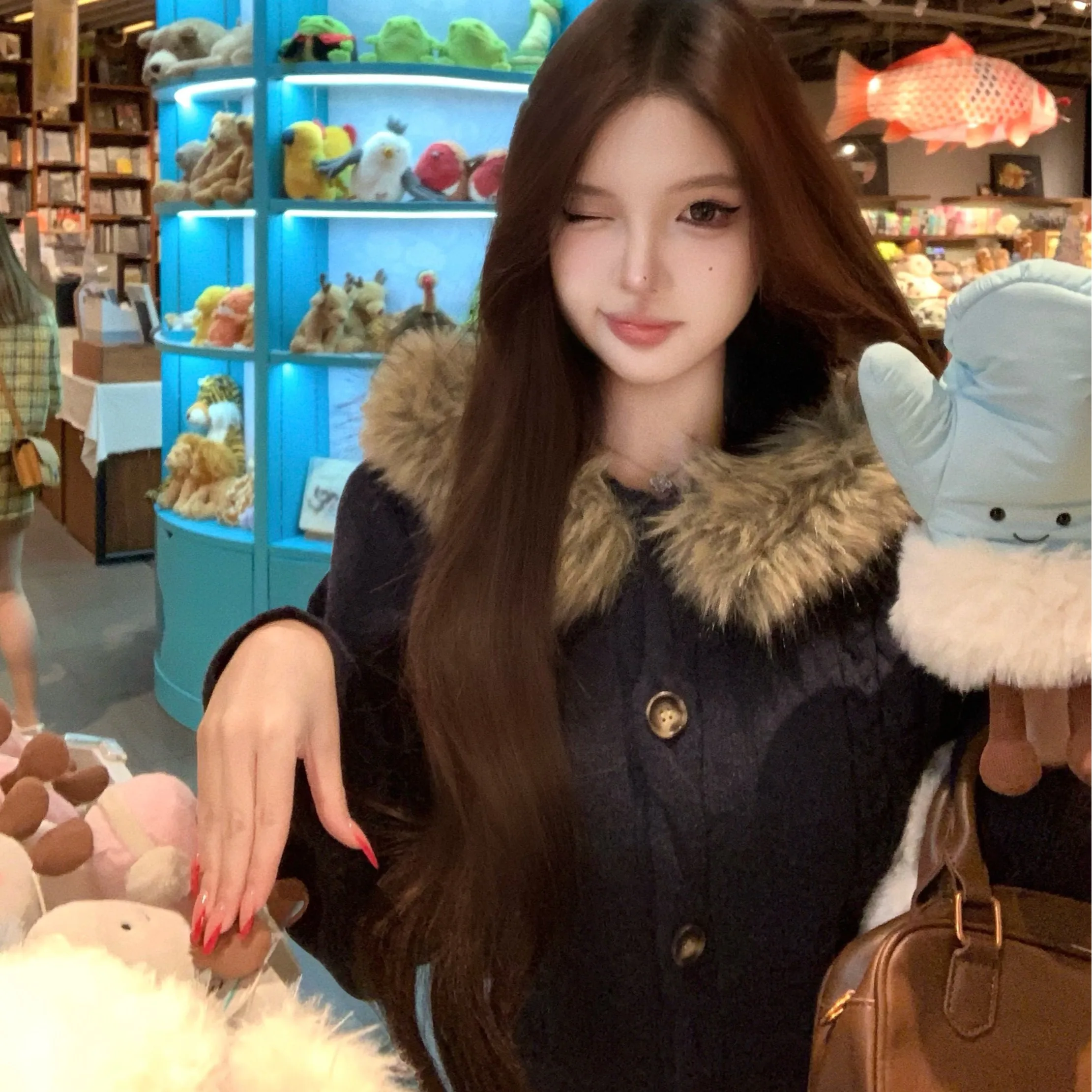 

Autumn Winter Fluffy Warm Hooded Open Cardigan Casual Versatile Twist Knotted Waist Slimming Sweater Long Sve ort Length...