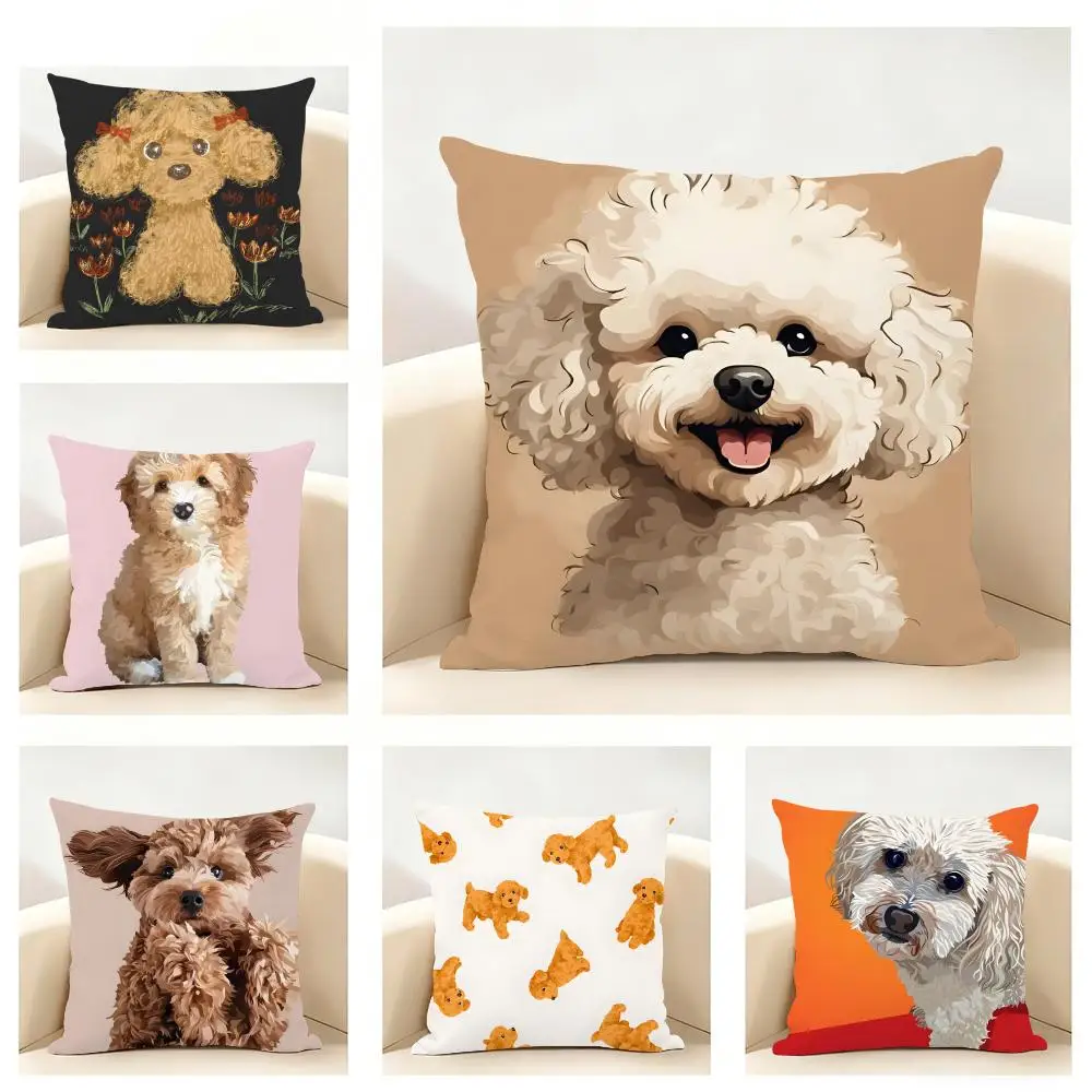 Elegant Simple Daily Toy Poodle Fruits Cushion Cover Linen Pillowcase Soft  for Sofa Bed Home Room Decor