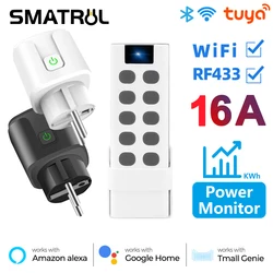 Tuya WiFi RF433 EU Smart Socket Plug Outlet 16A Adapter Power Monitor Wireless Remote Control Voice Timer for Google Home Alexa