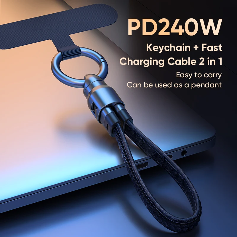 240W Mobile Fast Charging Cable Type-C to Type-C Keychain Anti Loss Hanging Rope 48V5A Short Line Laptop Tablet Charging Cable image 2