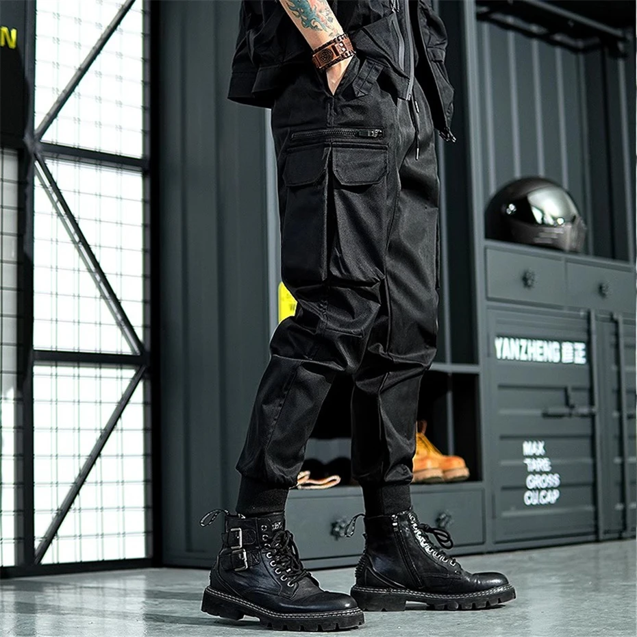 

Tactical Black Harem Pants Mens Streetwear Hip Hop Punk Paratrooper Trousers Men Multiple Pockets Baggy Cargo Ankle Length Pant