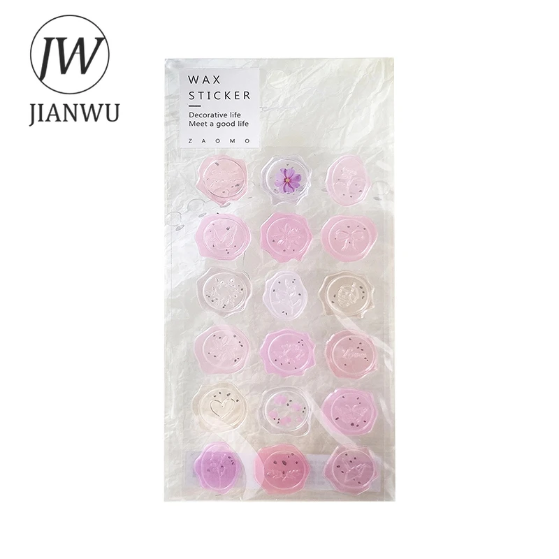 JIANWU 18 Pcs/pack Candy Wax Paint Series Kawaii Translucent Stamp Envelope Seal Sticker Creative DIY Journal Decor Stationery