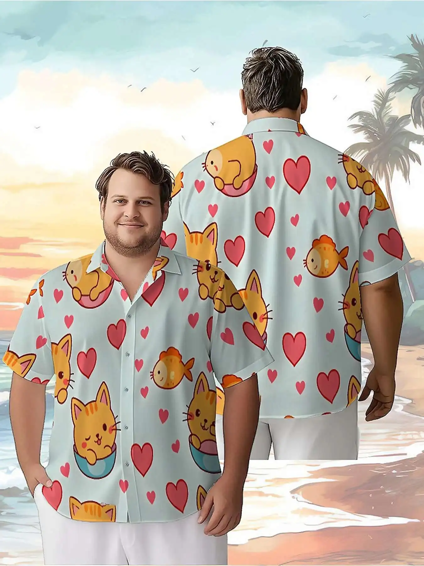 

Men's Plus Size Hawaiian Shirts Cute Cat Theme pattern,New in Summer Fashion Tops,Hip Hop Rock Streetwear